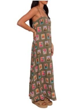 Petal & Pup Aoife Maxi Dress in Olive Print World Stamp Santorini Size XL